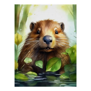 Aquarel Bever Poster