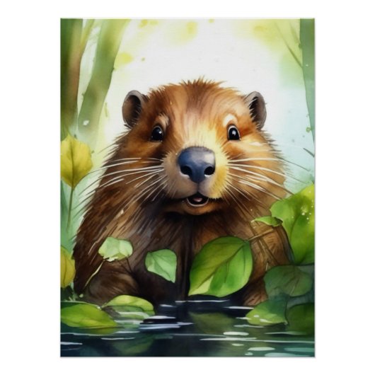 Aquarel Bever Poster (Voorkant)