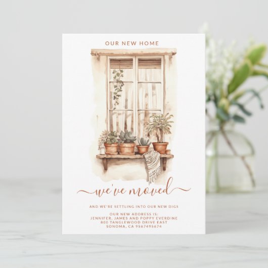 Aquarel Bewegende Vensterbank Potplanten Gezellig Aankondiging (Staand voorkant)