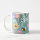 Aquarel Bijen vliegen over bloemen tuin Koffiemok (Links)