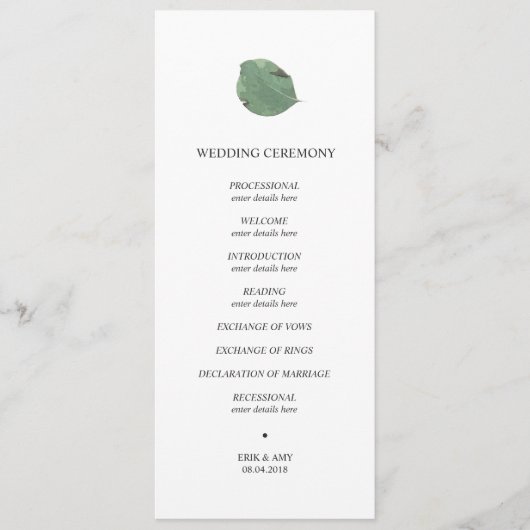 Aquarel blad bruiloft programma programmakaart (Voorkant)