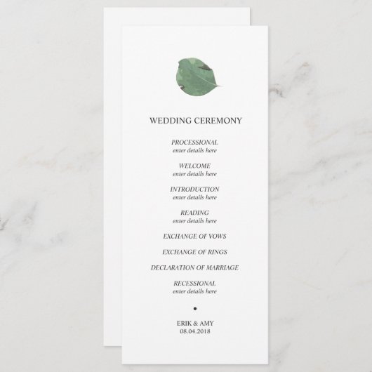 Aquarel blad bruiloft programma programmakaart (Voorkant / Achterkant)
