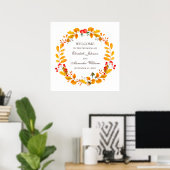 Aquarel blad. Welkom bij bosherfst bruiloft Poster (Thuiskantoor)
