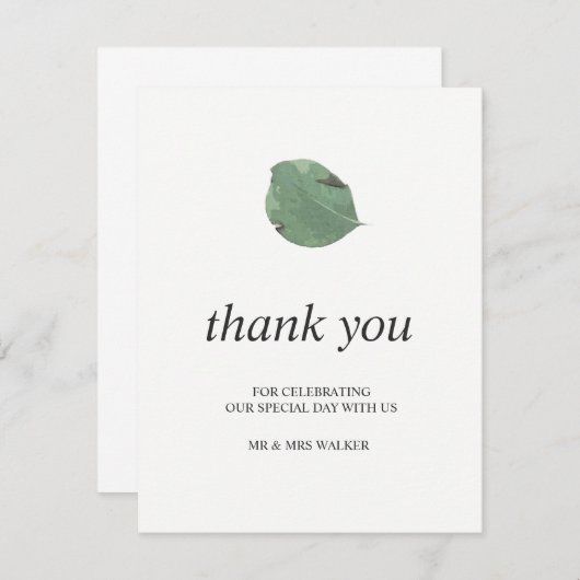 Aquarel bladeren bruiloft bedankje - vlak bedankkaart (Voorkant / Achterkant)