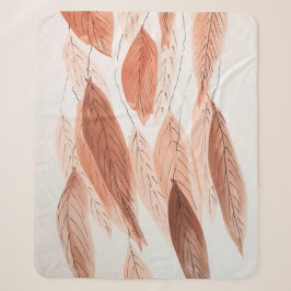 Aquarel Bladeren Bruin Terracotta Beige Blos Sherpa Deken