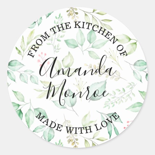 Aquarel Bladeren Kruiden Bessen UIT DE KEUKEN Ronde Sticker (Voorkant)