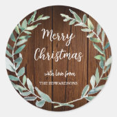 Aquarel bladeren roestig hout Prettig Kerstfeest Ronde Sticker (Voorkant)