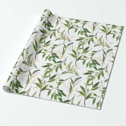 Aquarel bladgroen cadeaupapier (Uitgerold)