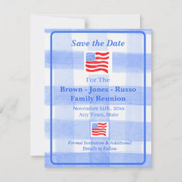 Aquarel Blauw Geruit USA Vlag SAVE THE DATE
