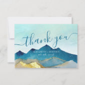Aquarel Blauw & Goud Bergen Bruiloft Bedankt (Voorkant)
