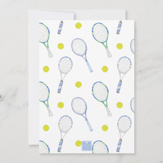 Aquarel Blauw & Groen Tennis Feest Uitnodigingen (Achterkant)