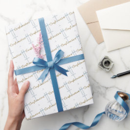 Aquarel Blauw Kruis Bevestiging Wit Cadeaupapier