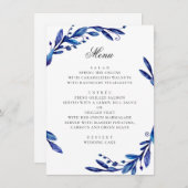 Aquarel blauw marine bloemige winterhuwelijk menu (Voorkant / Achterkant)
