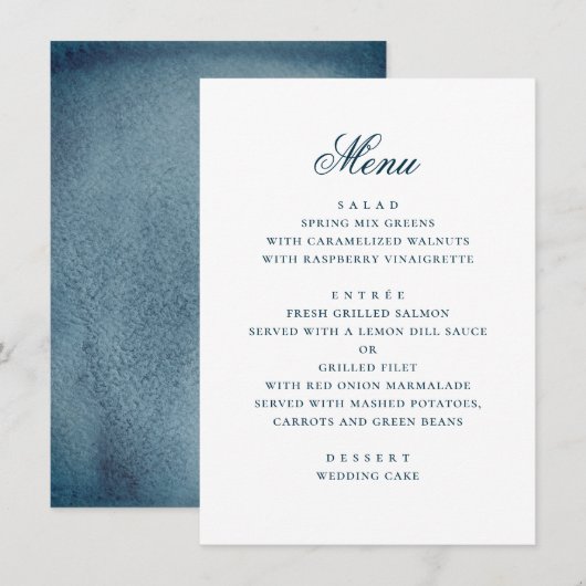 Aquarel blauw marine eenvoudig nautisch huwelijk menu (Voorkant / Achterkant)