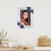 Aquarel Blauw Roze Bloem Foto Rouwbord Poster (Keuken)