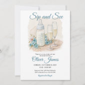 Aquarel blauw sip-en-zie uitnodiging (Voorkant)