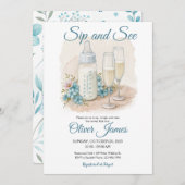 Aquarel blauw sip-en-zie uitnodiging (Voorkant / Achterkant)