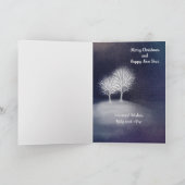 Aquarel Blauw & Wit Sneeuwuil Bomen Kerstmis Feestdagen Kaart (Binnen)