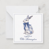 Aquarel Blauw & Witte Chinoiserie Konijn Notitiekaartje (Voorkant)