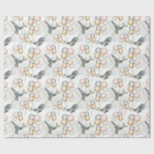 Aquarel Blauwe Ballon Whimsical Whale Cadeaupapier (Vlak)