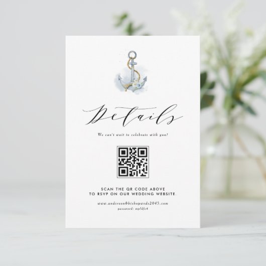 Aquarel Blauwe Bloemanker QR-code Details Informatiekaartje (Staand voorkant)