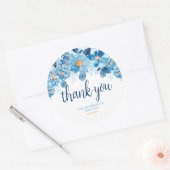 Aquarel Blauwe Bloemen Baby Shower Bedankjes Cadea Ronde Sticker (Envelop)