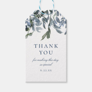 Aquarel Blauwe Bloemige Bedankkaart Cadeaulabel