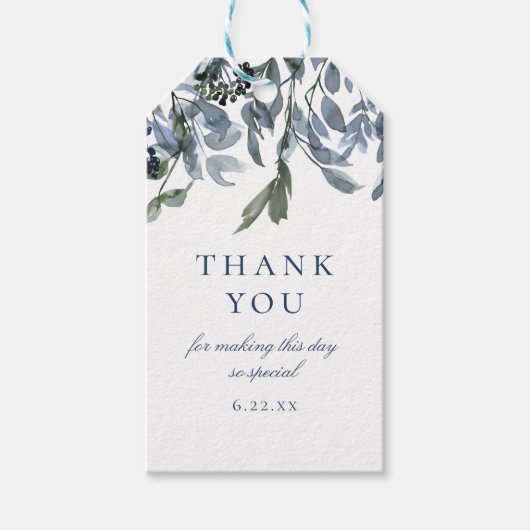 Aquarel Blauwe Bloemige Bedankkaart Cadeaulabel (Voorkant)