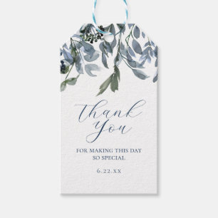 Aquarel Blauwe Bloemrijke Script Gedateerde Dank J Cadeaulabel