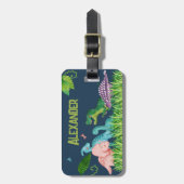 Aquarel Blauwe Dinosaurussen met Kindernaam Bagagelabel (Voorkant verticaal)