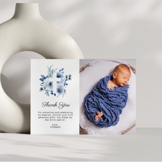 aquarel blauwe doop foto dank je kaart