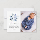 aquarel blauwe doop foto dank je kaart (Voorkant)
