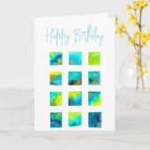 aquarel blauwe en groene vierkanten kaart (Gele Bloem)