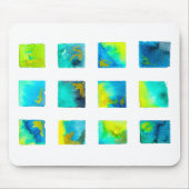 aquarel blauwe en groene vierkanten muismat (Voorkant)