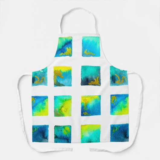 aquarel blauwe en groene vierkanten schort (Voorkant)