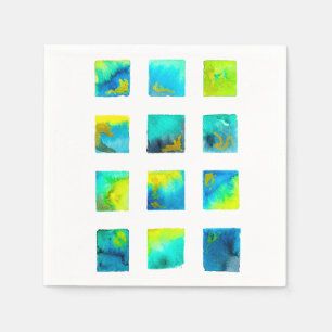 aquarel blauwe en groene vierkanten servet