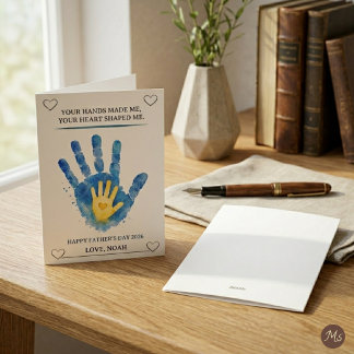 Aquarel Blauwe Kinderhandafdruk Vaderdag Kaart