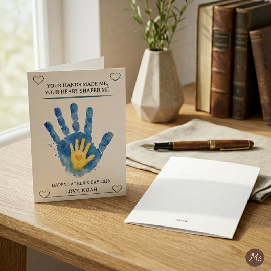 Aquarel Blauwe Kinderhandafdruk Vaderdag Kaart