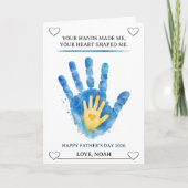 Aquarel Blauwe Kinderhandafdruk Vaderdag Kaart (Voorkant)