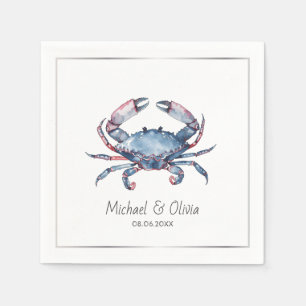 Aquarel Blauwe Krab Nautilus Strand Bruiloft Maatw Servet