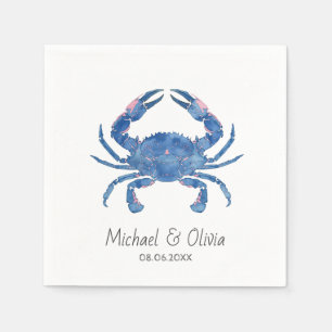 Aquarel Blauwe Krab Zeevaart Strand Bruiloft Maatw Servet