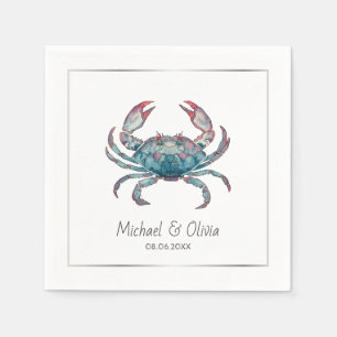 Aquarel Blauwe Krab Zeevaart Strand Bruiloft Maatw Servet