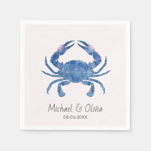 Aquarel Blauwe Krab Zeevaart Strand Bruiloft Maatw Servet