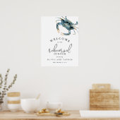 Aquarel Blauwe Krab Zeevruchten Proefdiner Poster (Keuken)