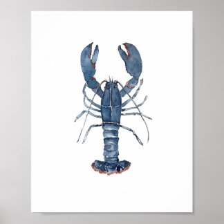 Aquarel Blauwe Kreeft Schilderij Wandkunst Poster