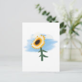 Aquarel Blauwe Lucht en Gele Zonnebloem Kunst Briefkaart (Staand voorkant)