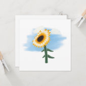 Aquarel Blauwe Lucht en Gele Zonnebloem Kunst  Kaart (Voorkant / Achterkant in situ)