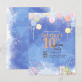 Aquarel Blauwe Luchtballon Uitnodiging Briefkaart (Voorkant / Achterkant)