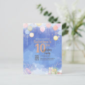 Aquarel Blauwe Luchtballon Uitnodiging Briefkaart (Staand voorkant)