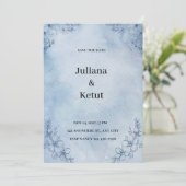 Aquarel blauwe omrande Save the Date uitnodiging (Staand voorkant)